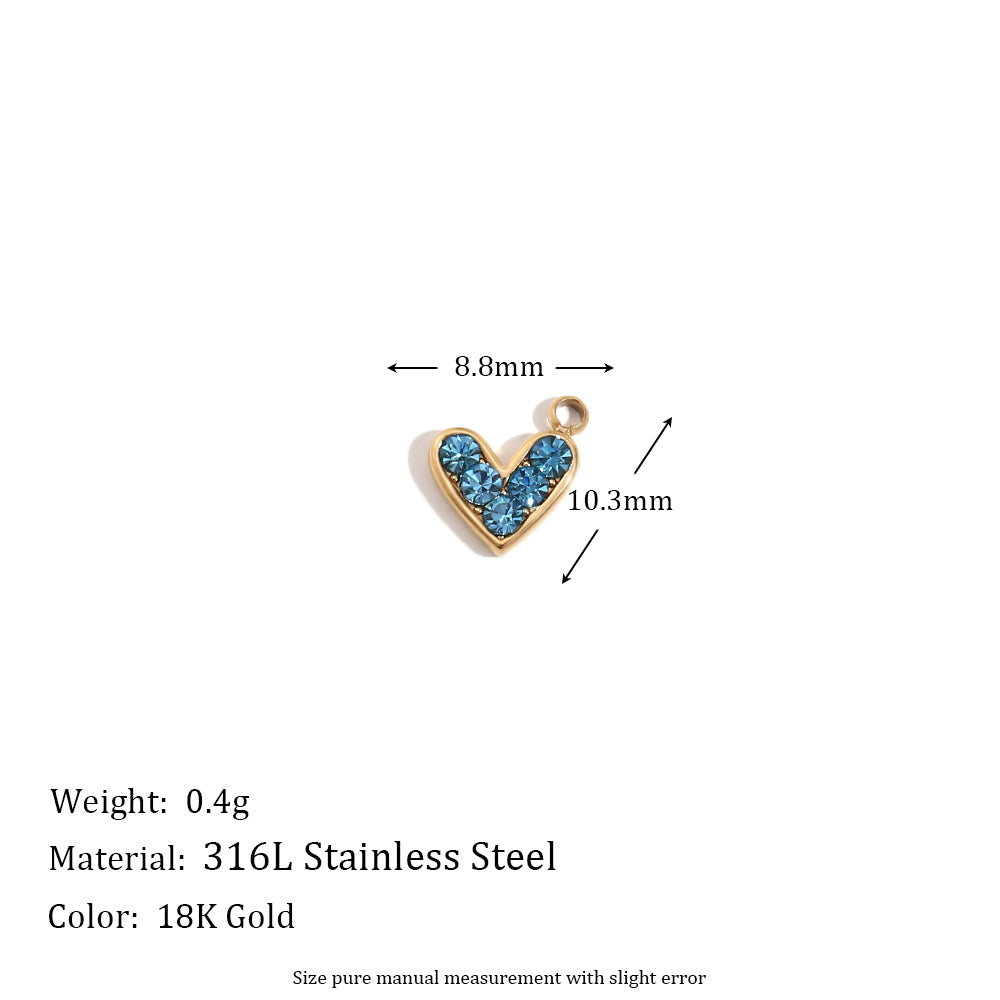 Charms | 18k Gold Stainless Steel No Fade Bead Heart-shaped Key Rainbow Necklace Charms