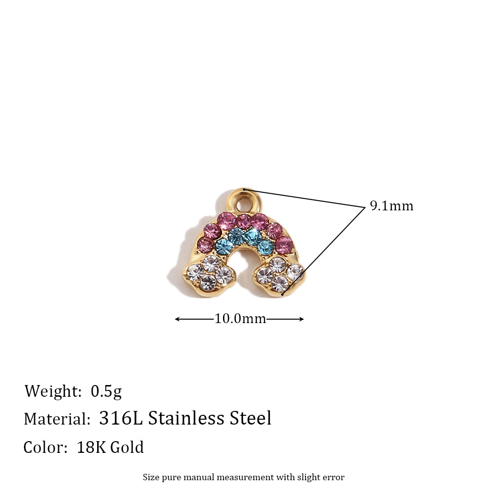 Charms | 18k Gold Stainless Steel No Fade Bead Heart-shaped Key Rainbow Necklace Charms