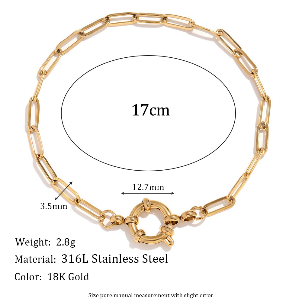 Solid Stainless Steel 18k Gold No Fade Slingshot Buckle Paper Clip Chain Bracelet