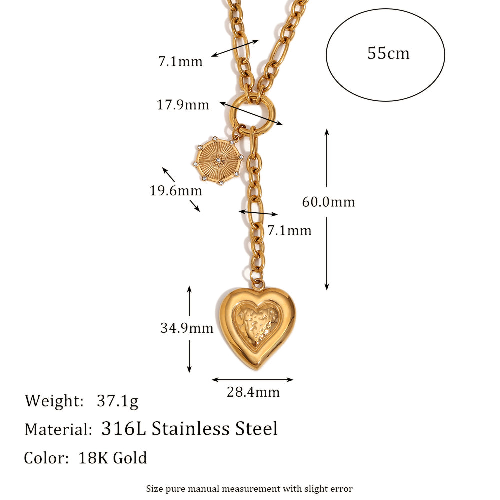 18k Gold Over Solid No Fade Stainless Steel O-Shape Chain Star Heart Eye Tassel Necklace