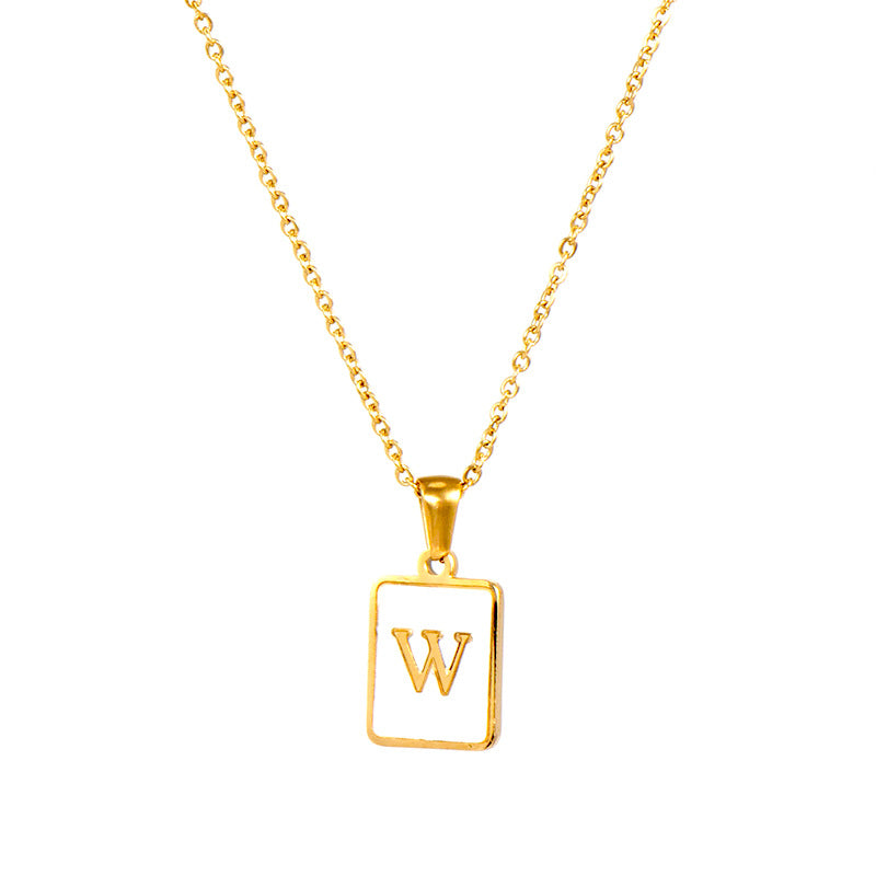 18k Gold Over Stainless Steel Mother of Pearl Shell Tarnish Free Initial Necklace