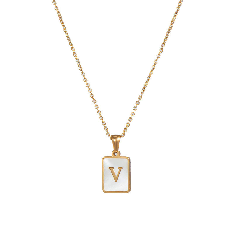 18k Gold Over Stainless Steel Mother of Pearl Shell Tarnish Free Initial Necklace