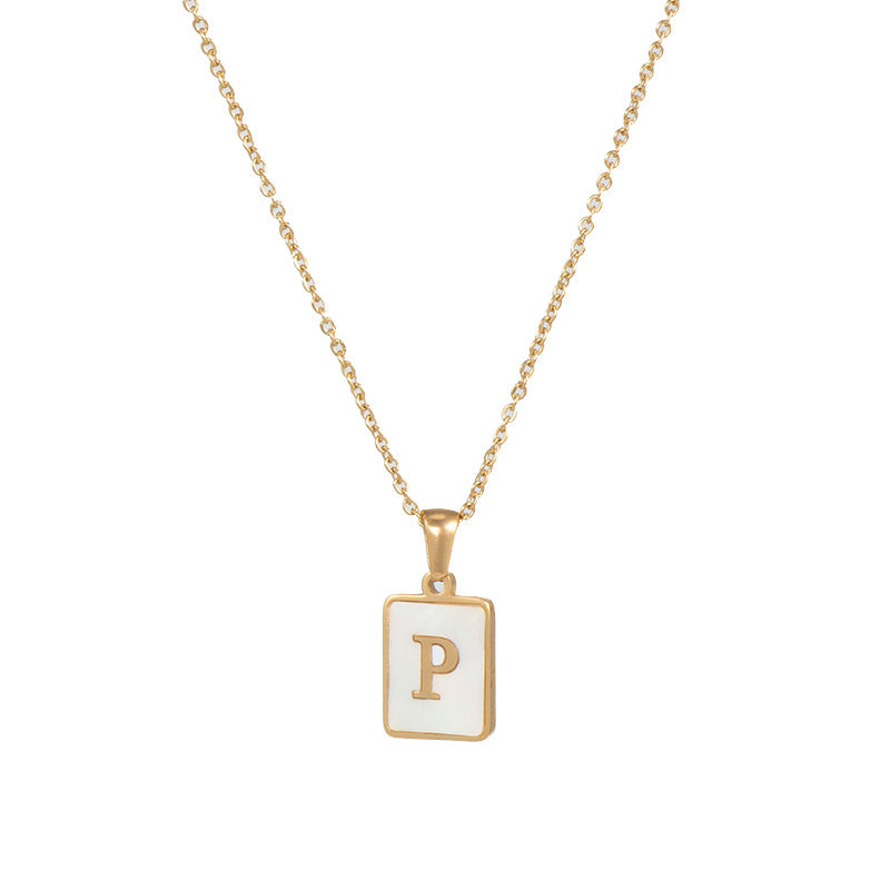 18k Gold Over Stainless Steel Mother of Pearl Shell Tarnish Free Initial Necklace