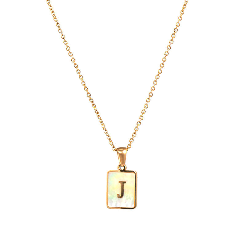 18k Gold Over Stainless Steel Mother of Pearl Shell Tarnish Free Initial Necklace