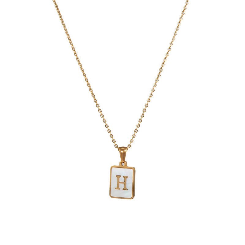 18k Gold Over Stainless Steel Mother of Pearl Shell Tarnish Free Initial Necklace