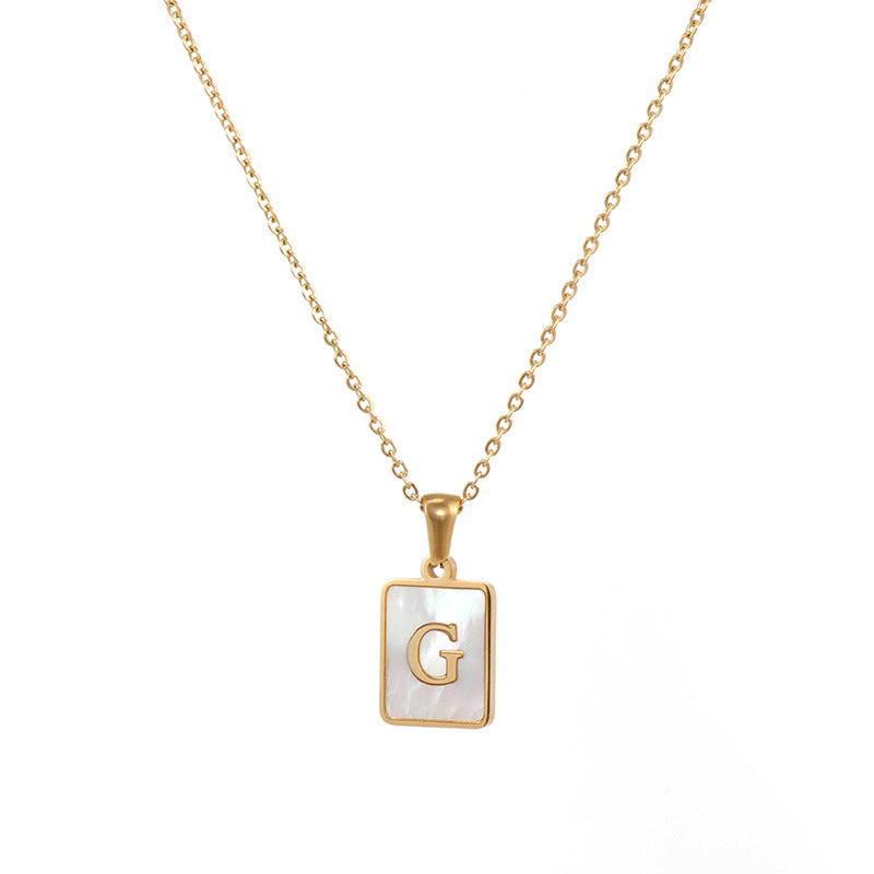 18k Gold Over Stainless Steel Mother of Pearl Shell Tarnish Free Initial Necklace