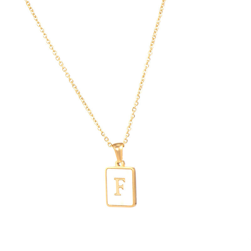 18k Gold Over Stainless Steel Mother of Pearl Shell Tarnish Free Initial Necklace