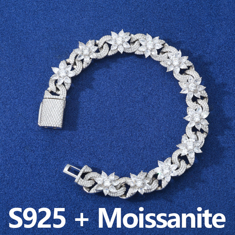 Cuban Flower | Solid Sterling Silver Infinity Cuban Link Moissanite Diamond Bracelet