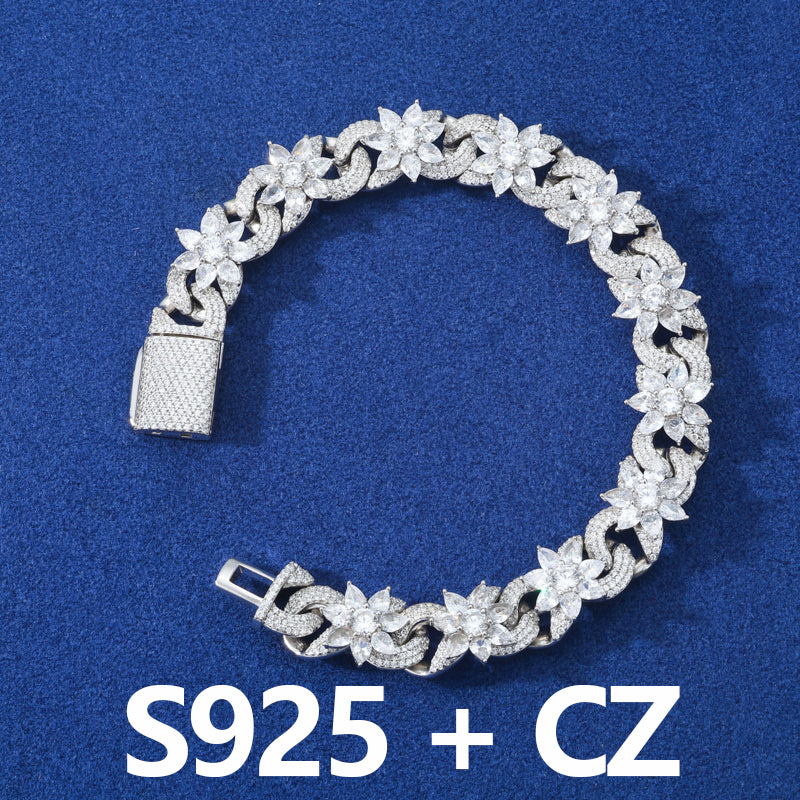 Cuban Flower | Solid Sterling Silver Infinity Cuban Link Moissanite Diamond Bracelet