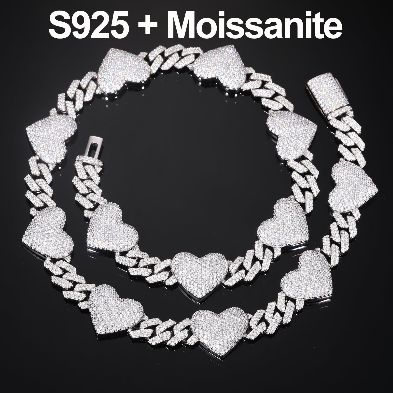 VVS Cuban Heart | Solid Silver Moissanite Diamond Cuban Link Heart Chain Necklace