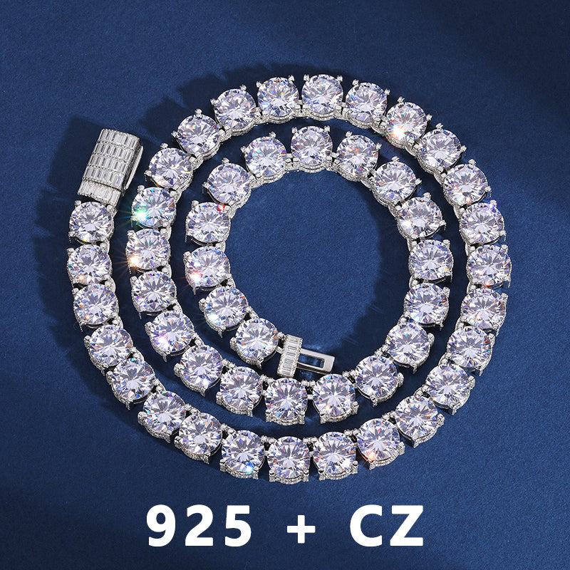 10mm Luxury | All Ice Moissanite Diamond Solid Sterling Silver Tennis Chain Necklace