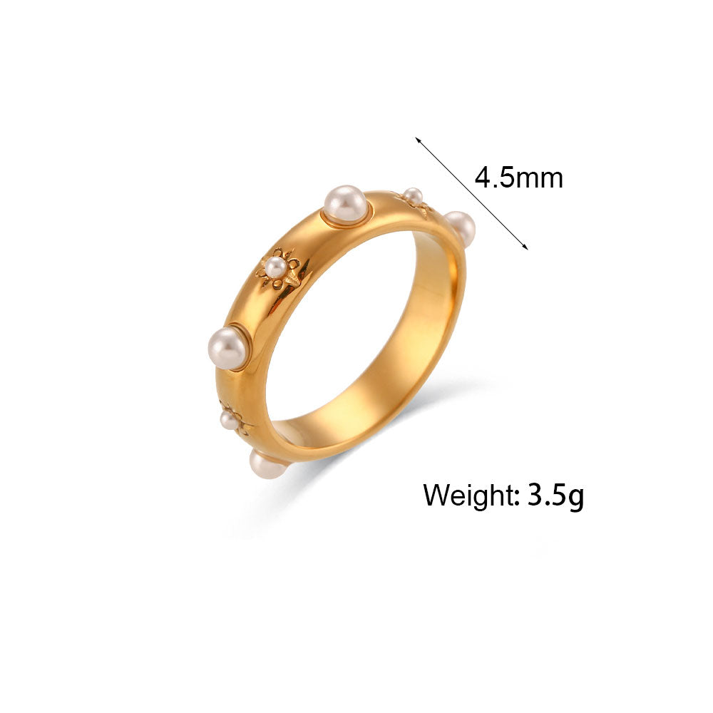 Women's 18K Gold Over Stainless Steel Green Zircon Waterproof Pearl Rings
