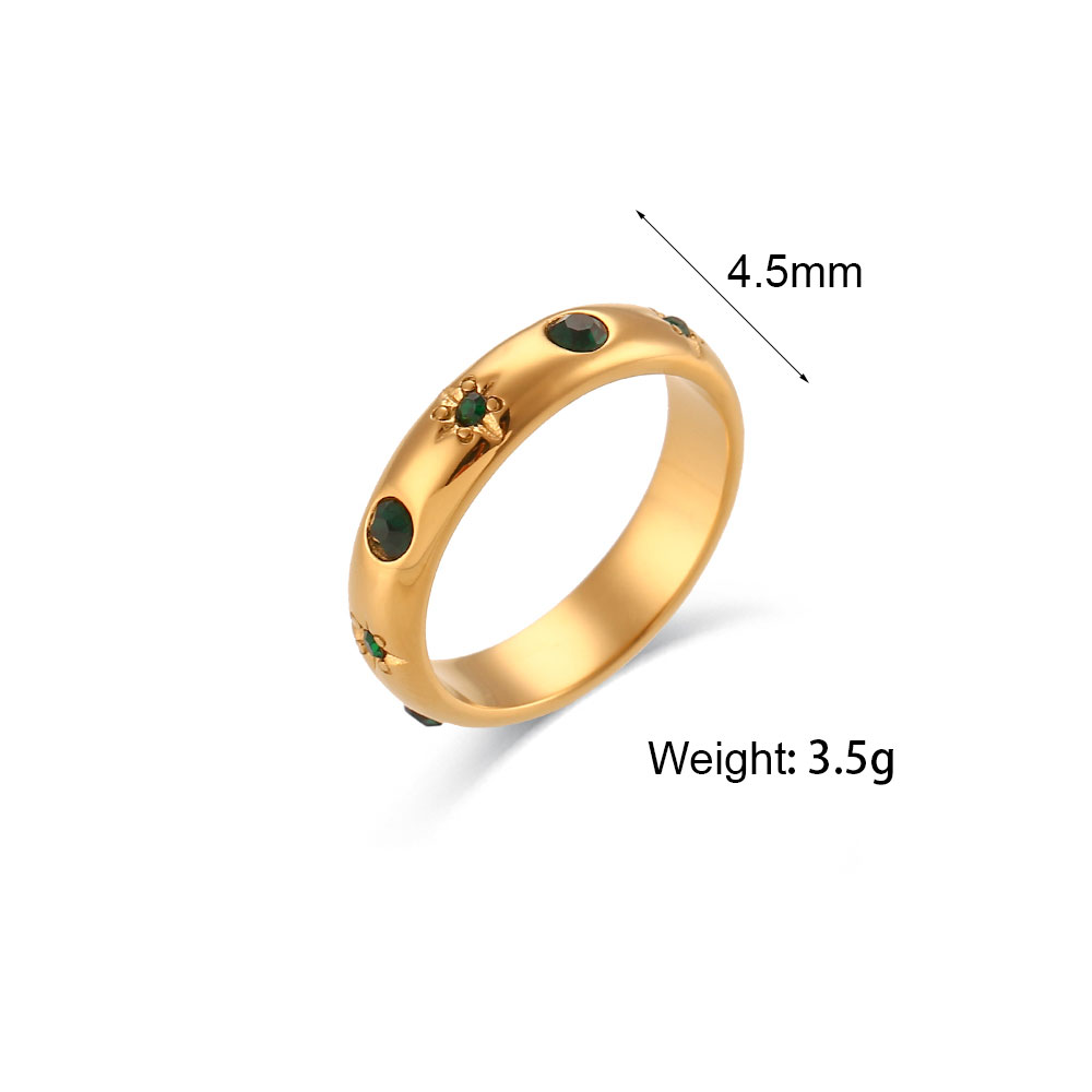 Women's 18K Gold Over Stainless Steel Green Zircon Waterproof Pearl Rings