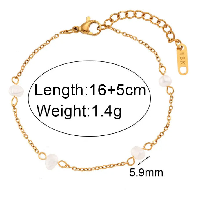 Ladies Anti-allergy 18k Gold Over Stainless Steel Freshwater Pearl Chain Necklace Bracelets Set