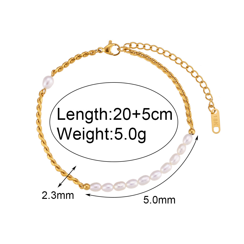 Ladies 18k Gold Over Stainless Steel Freshwater Pearl Water Resistant Anklet Ankle Bracelet