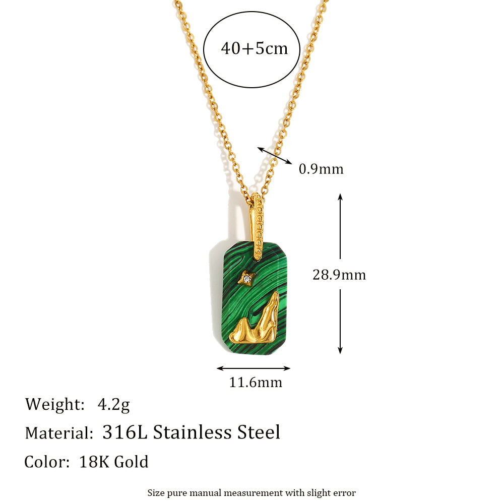 Ladies 18k Gold Stainless Steel Colorful Rectangle Star Lion Pendant No Fade Necklace