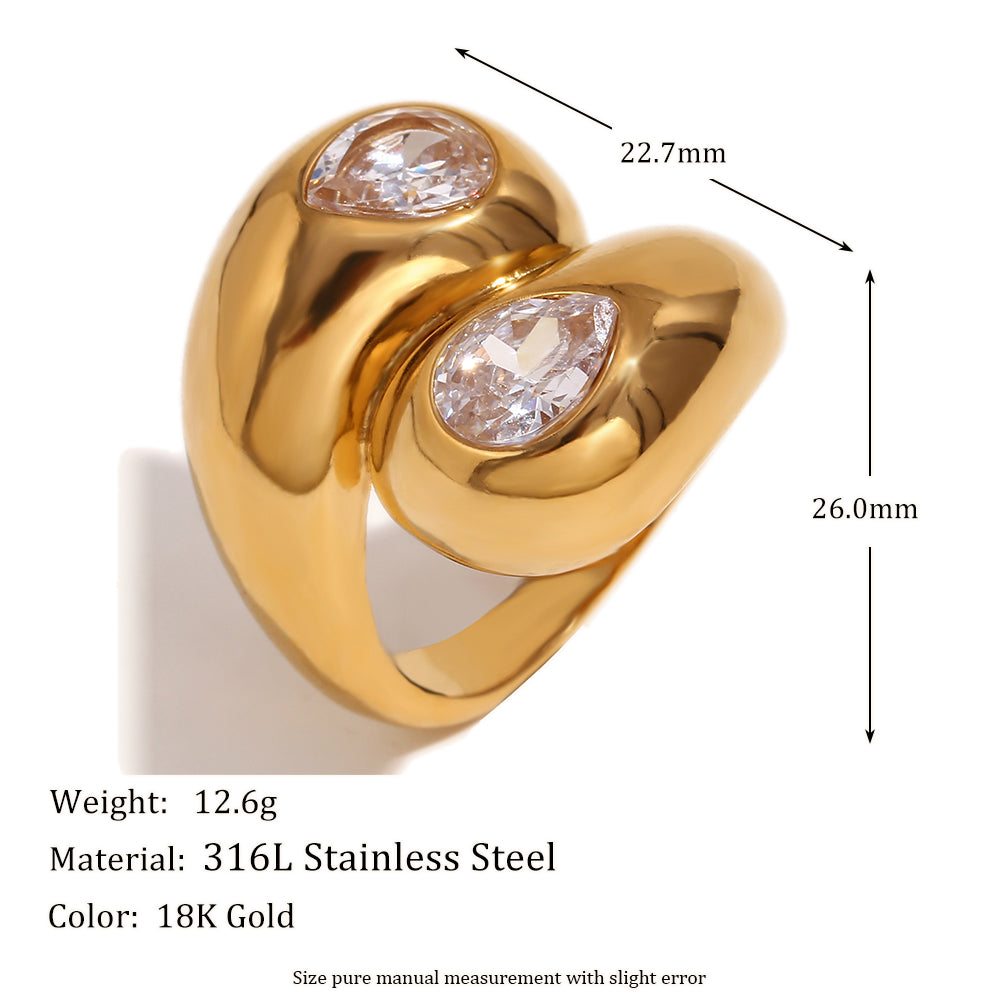 Princess Tears | 18k Gold No Fade Stainless Steel Double End Tear Drop CZ Tarnish Free Ring