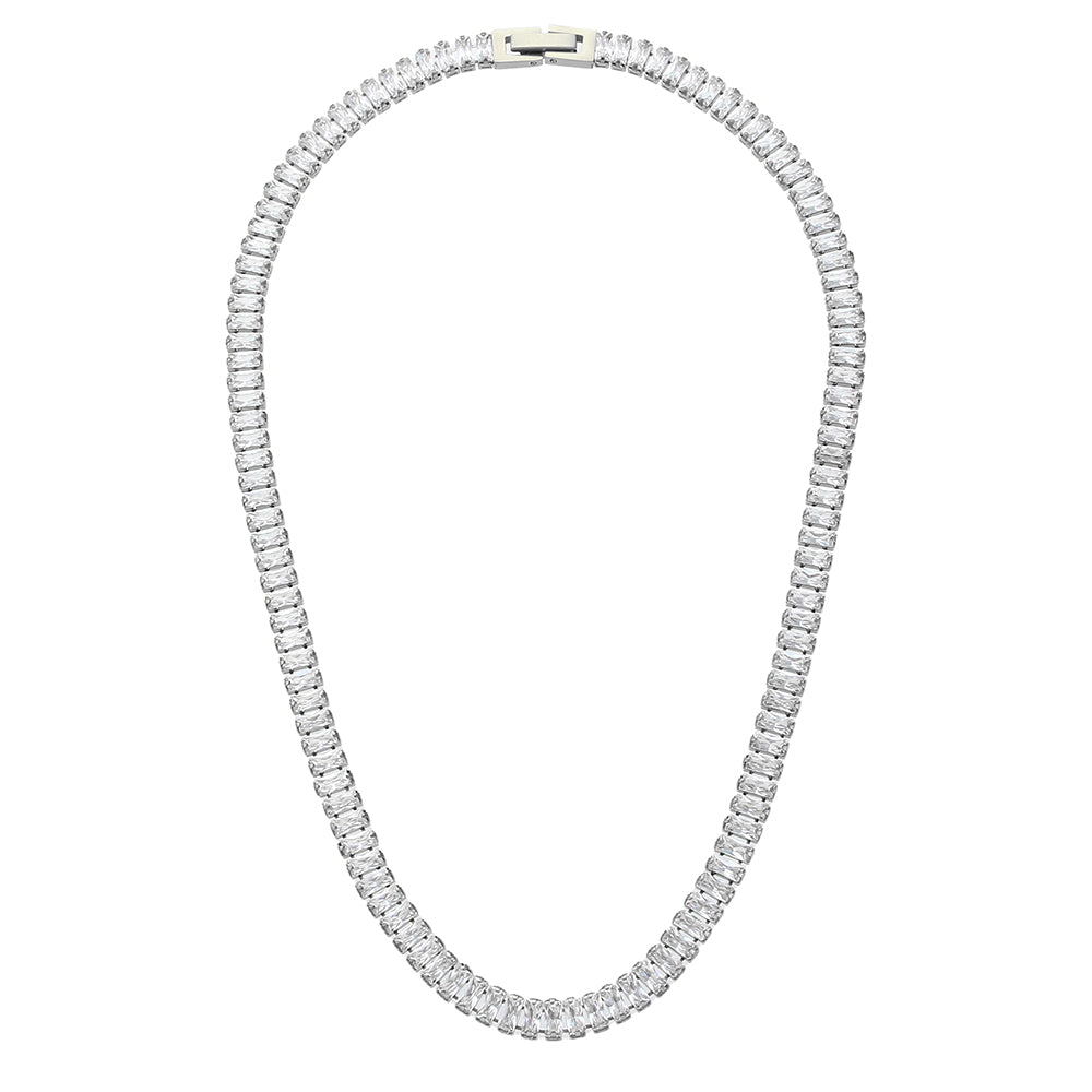 Ladies 18k Gold Silver No Fade Stainless Steel Square Tennis Chain Necklace Bracelet Set