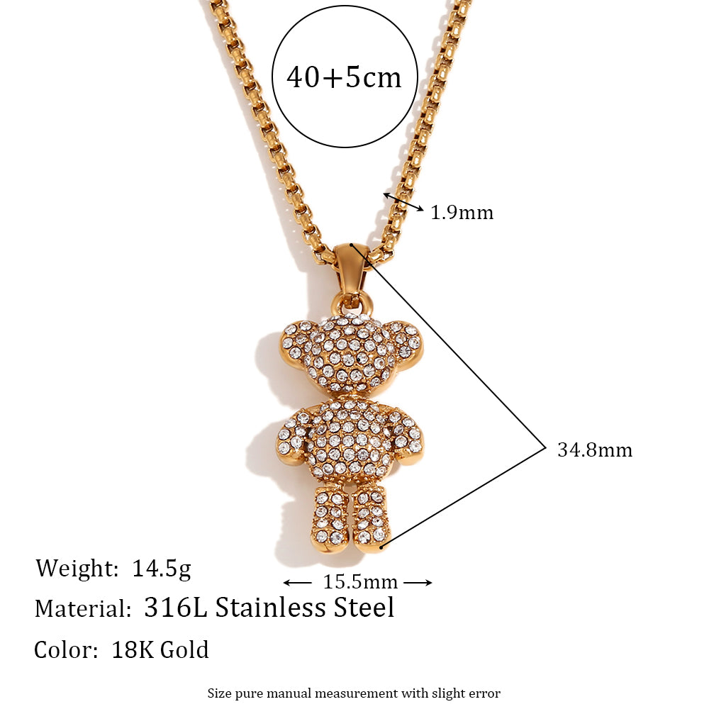 Ladies 18k Gold Waterproof No Fade Stainless Steel Sitting Standing Bear Pendant Necklace