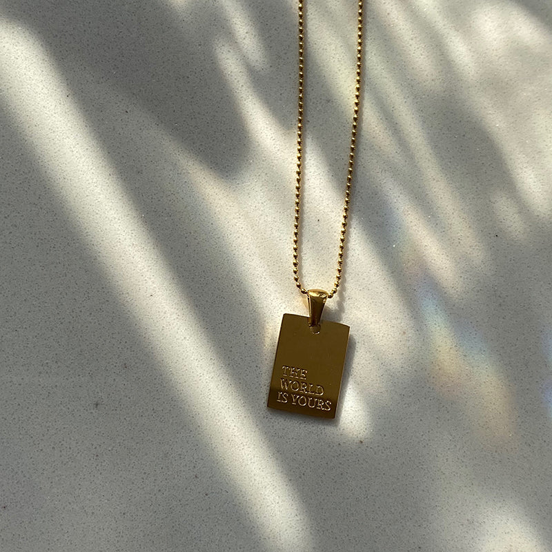 18k Gold Waterproof Self Motivation Stylish Hip Hop Personal Engraved Square Necklace
