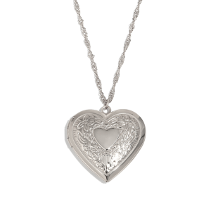 Ladies 18k Gold Waterproof Stainless Steel Flower Pattern Hollow Heart Photo Box Necklace