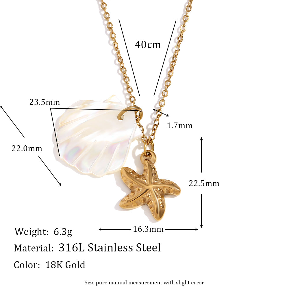 18k Gold Stainless Steel Waterproof Sea Animals Starfish Dolphin Mother Of Pearl Necklaces