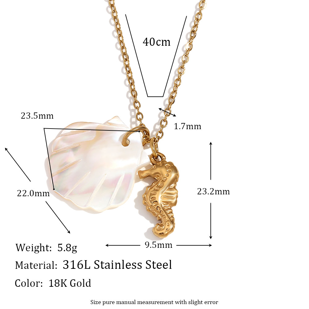18k Gold Stainless Steel Waterproof Sea Animals Starfish Dolphin Mother Of Pearl Necklaces