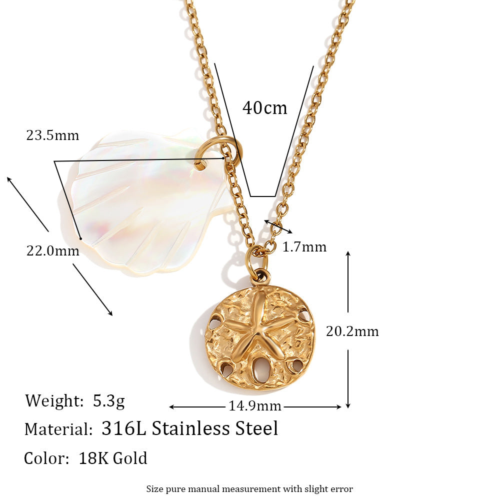 18k Gold Stainless Steel Waterproof Sea Animals Starfish Dolphin Mother Of Pearl Necklaces