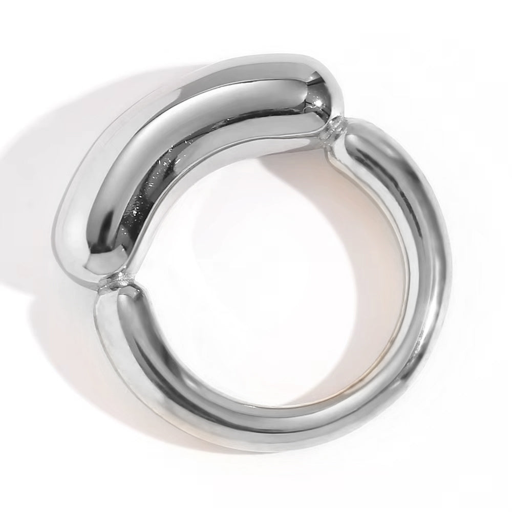 18k Gold Silver Waterproof Casting Mix Color Thick Lines Stainless Steel Rings