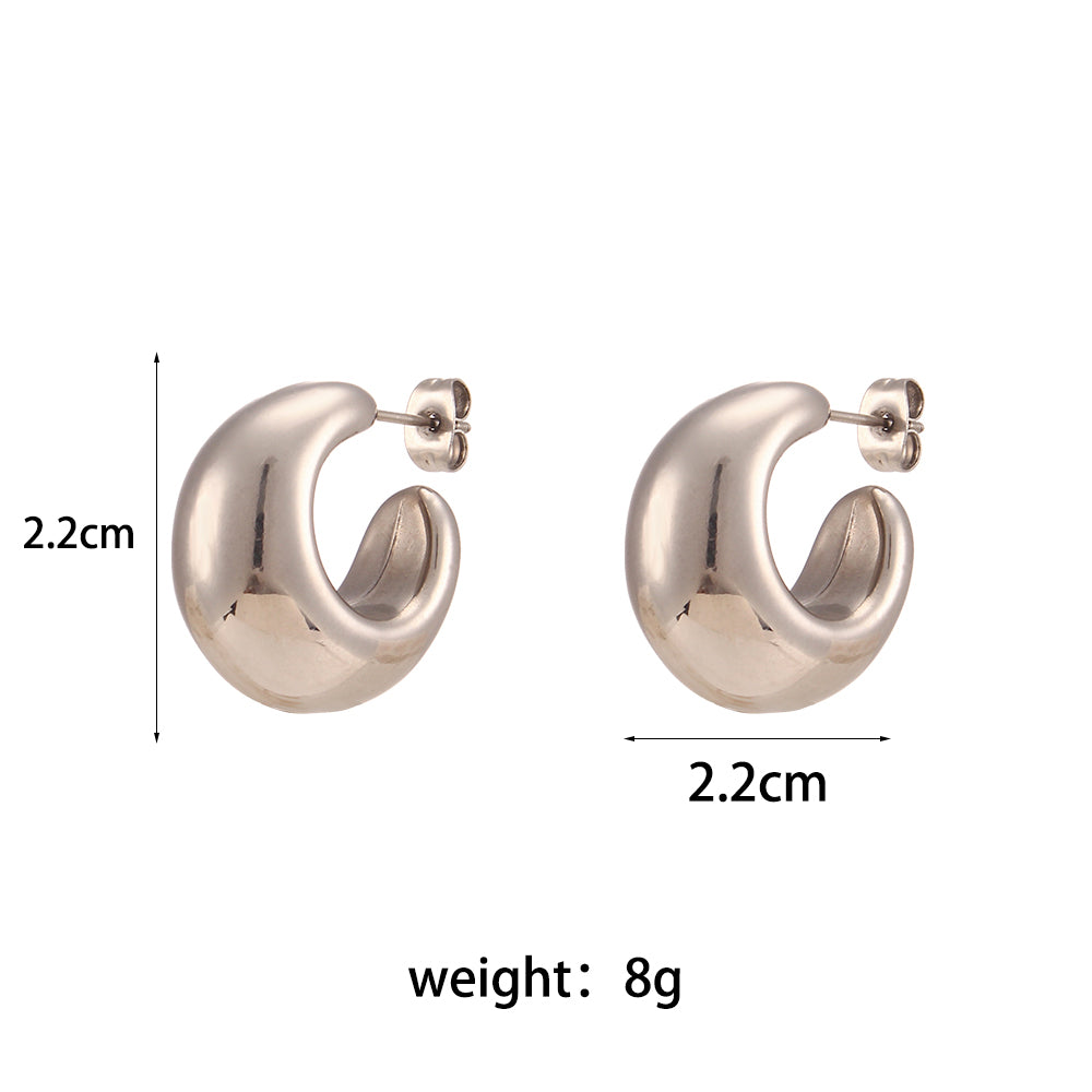 Ladies Silver No Fade Waterproof Stainless Steel Hollow Geometric Round Trapezoid Hoop Earrings