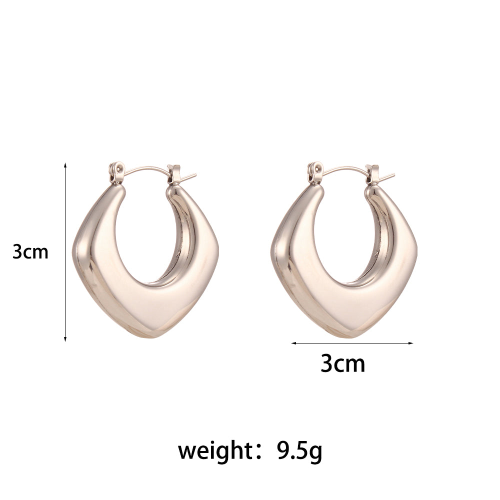 Ladies Silver No Fade Waterproof Stainless Steel Hollow Geometric Round Trapezoid Hoop Earrings