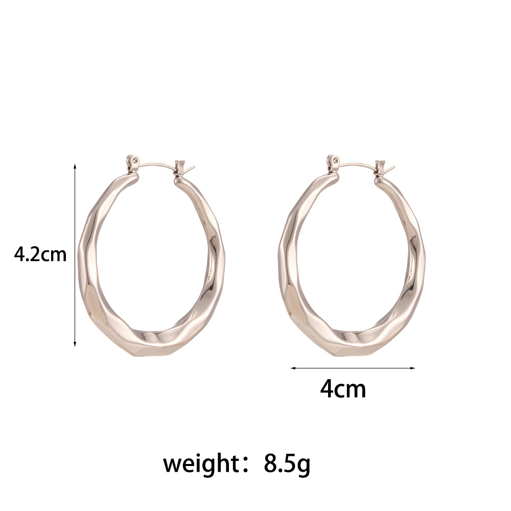 Ladies Silver No Fade Waterproof Stainless Steel Hollow Geometric Round Trapezoid Hoop Earrings