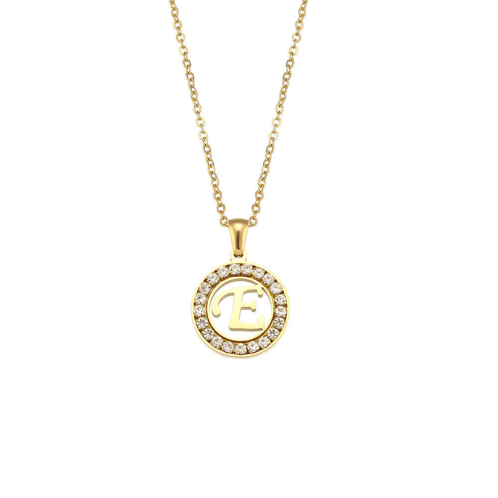 18k Gold Waterproof Hollow Round CZ Paved 26 Alphabet Initial Necklace