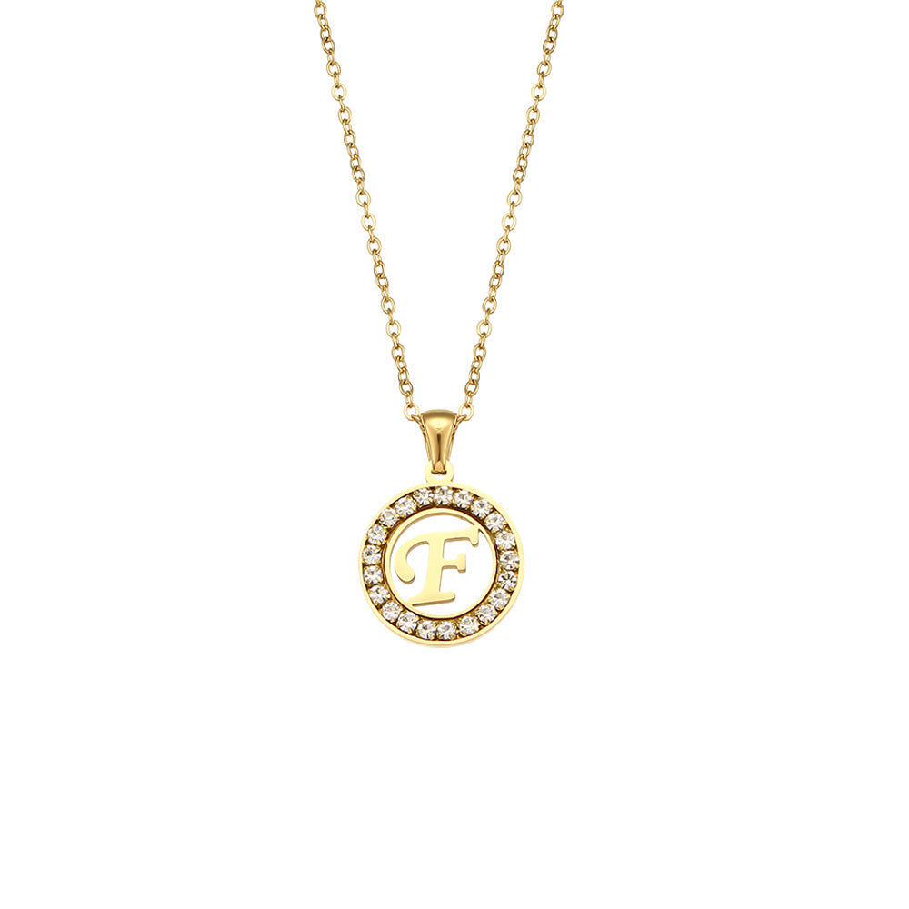 18k Gold Waterproof Hollow Round CZ Paved 26 Alphabet Initial Necklace