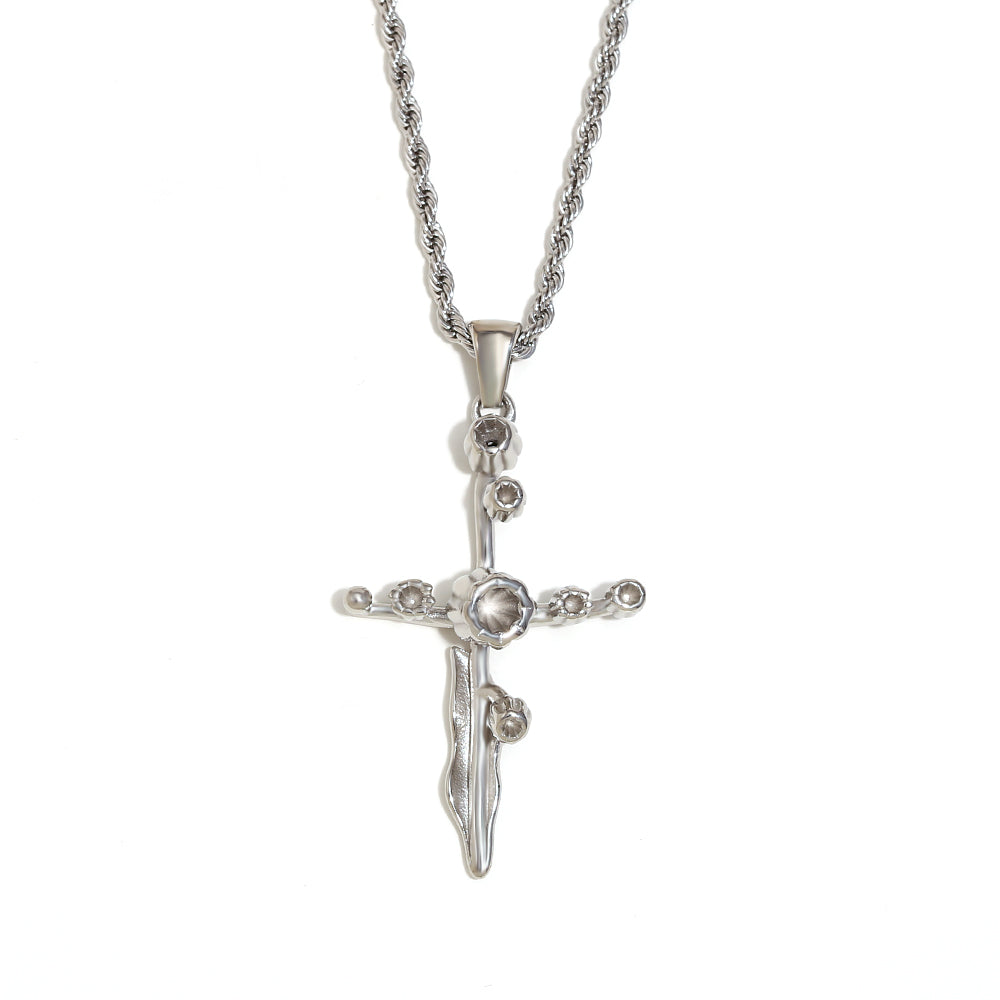 Women's 18k Gold Waterproof Designer Birth Month Flower Cross Tarnish Free Necklace