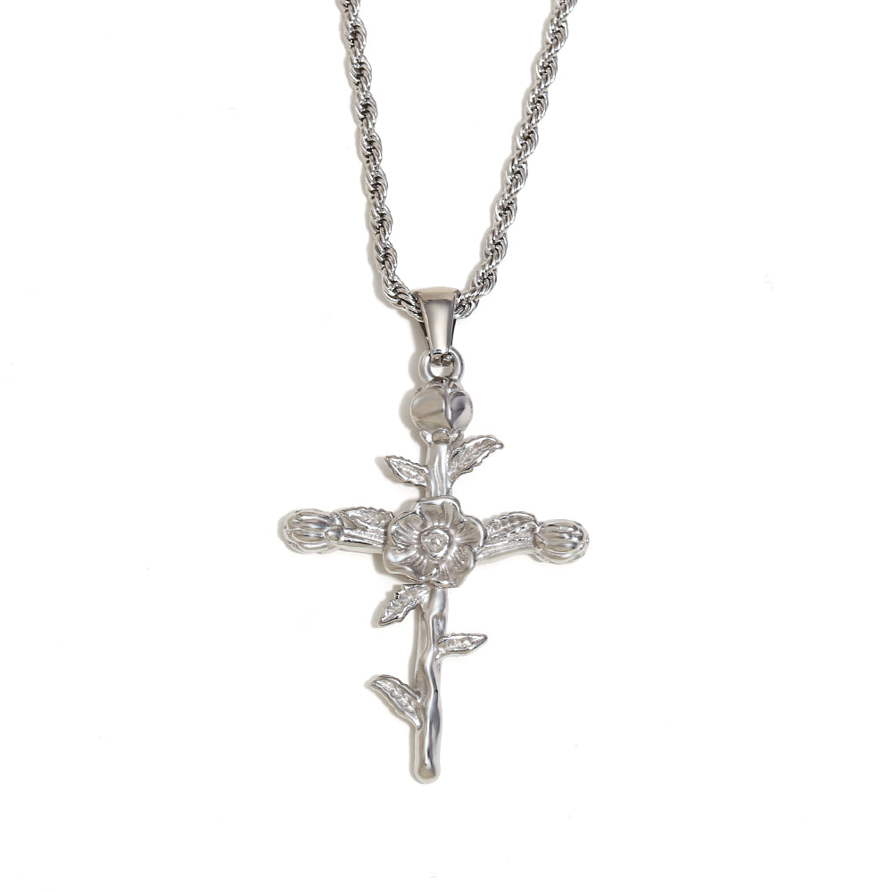 Women's 18k Gold Waterproof Designer Birth Month Flower Cross Tarnish Free Necklace