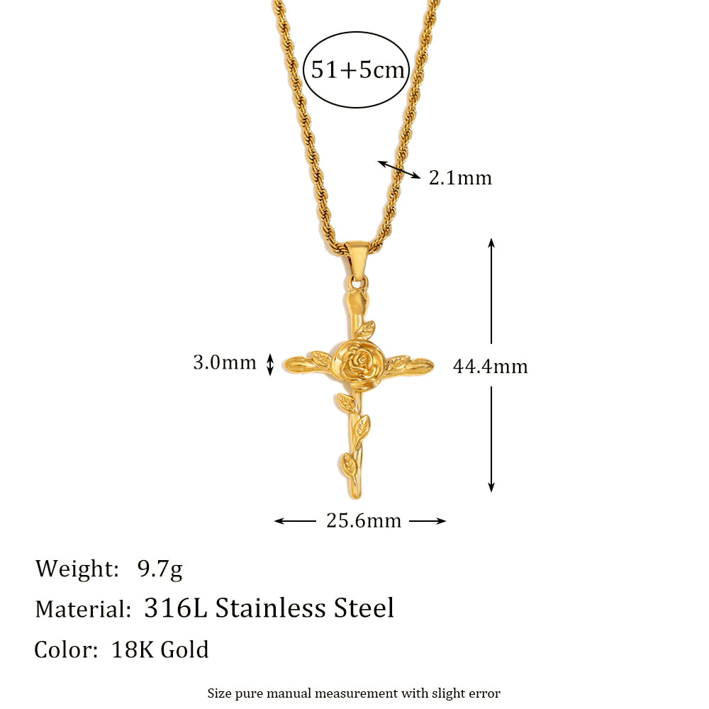 Women's 18k Gold Waterproof Designer Birth Month Flower Cross Tarnish Free Necklace