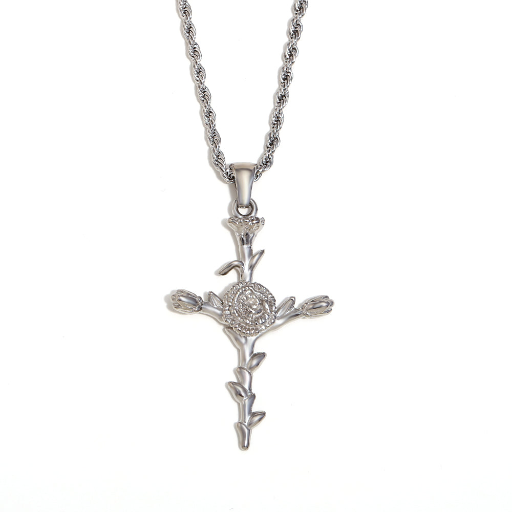 Women's 18k Gold Waterproof Designer Birth Month Flower Cross Tarnish Free Necklace