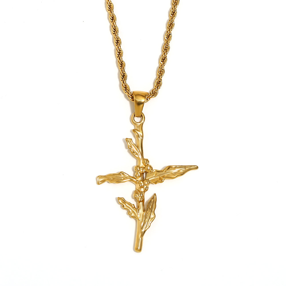 Women's 18k Gold Waterproof Designer Birth Month Flower Cross Tarnish Free Necklace