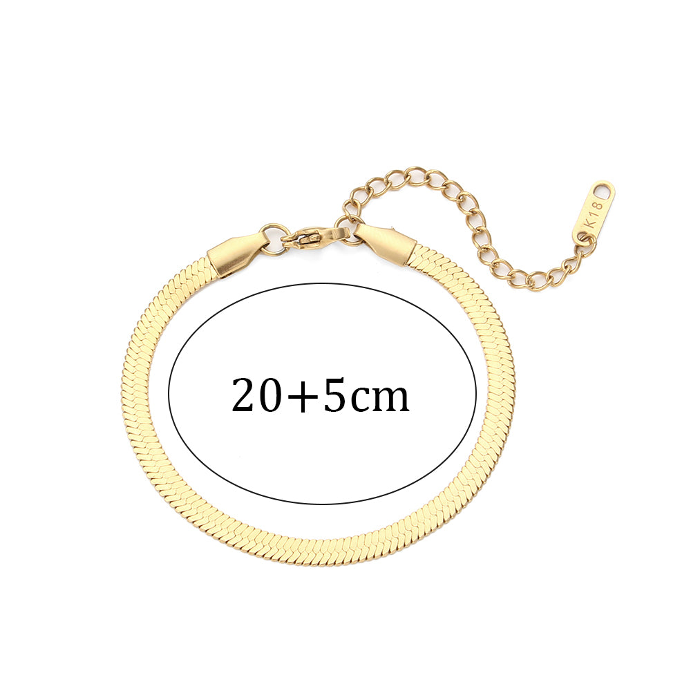 Waterproof Tarnish Free 18k Gold Stainless Steel Herringbone Chain Necklace Bracelet Set