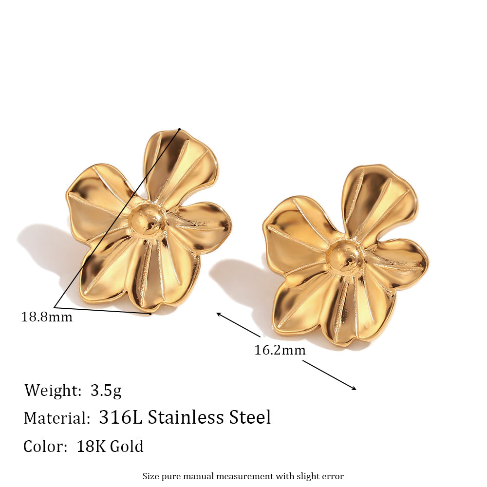 18k Gold No Tarnish Stainless Steel Five Petal Flower Large and Small Earrings