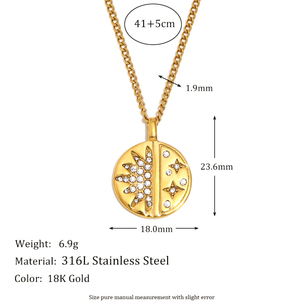 Ladies No Fade 18k Gold Stainless Steel Exquisite Round Zircon Star Pendant Necklace