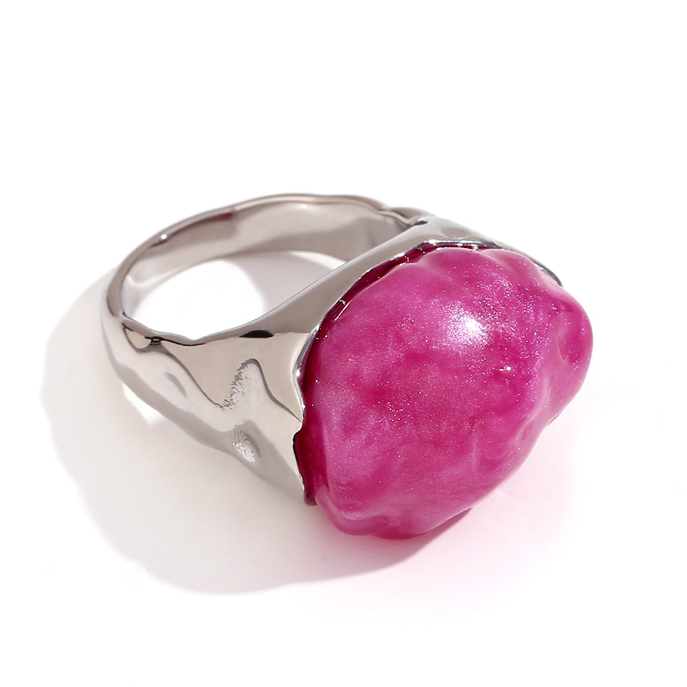 18k Gold Stainless Steel Acrylic Stone Vintage Water Resistant Ladies Bling Rings