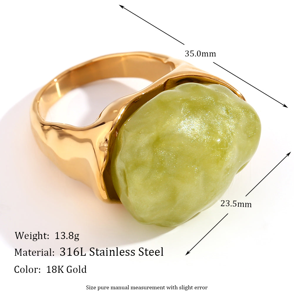 18k Gold Stainless Steel Acrylic Stone Vintage Water Resistant Ladies Bling Rings