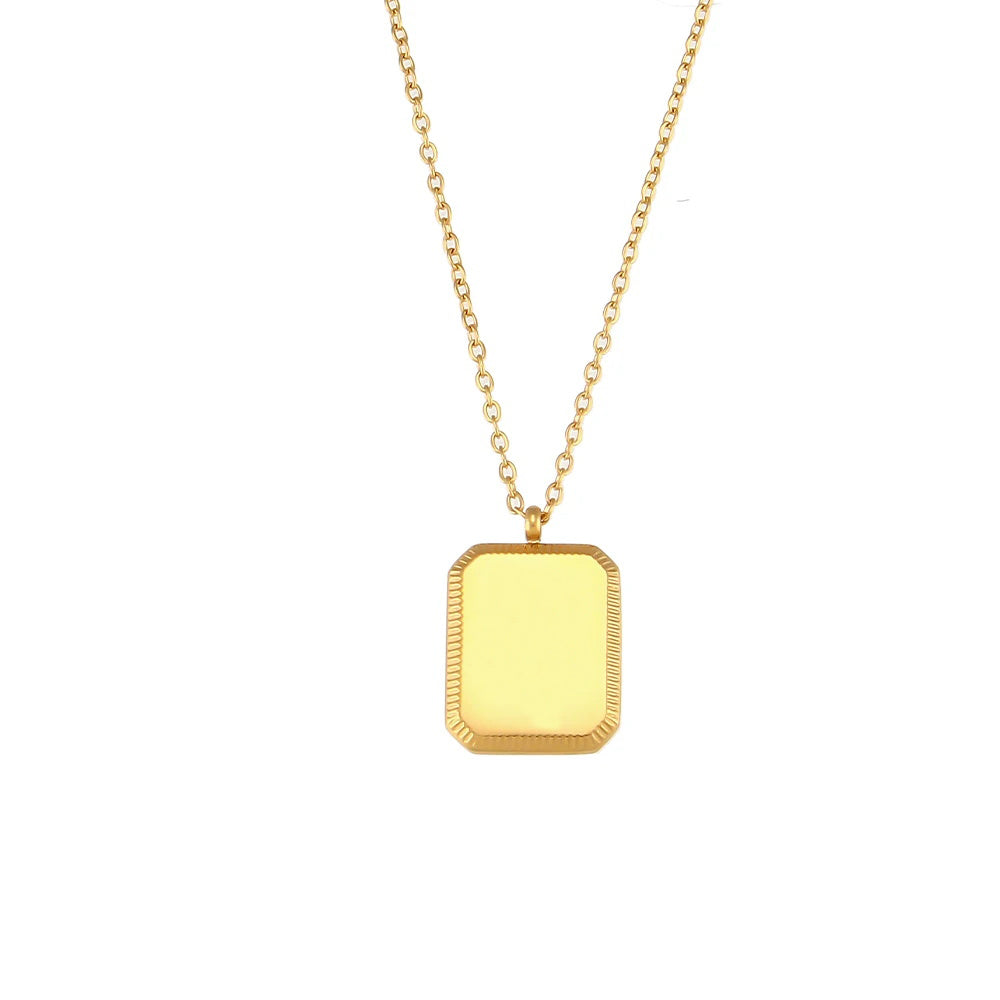 18k Gold Waterproof Stainless Steel Square Flower Birthstone Necklaces