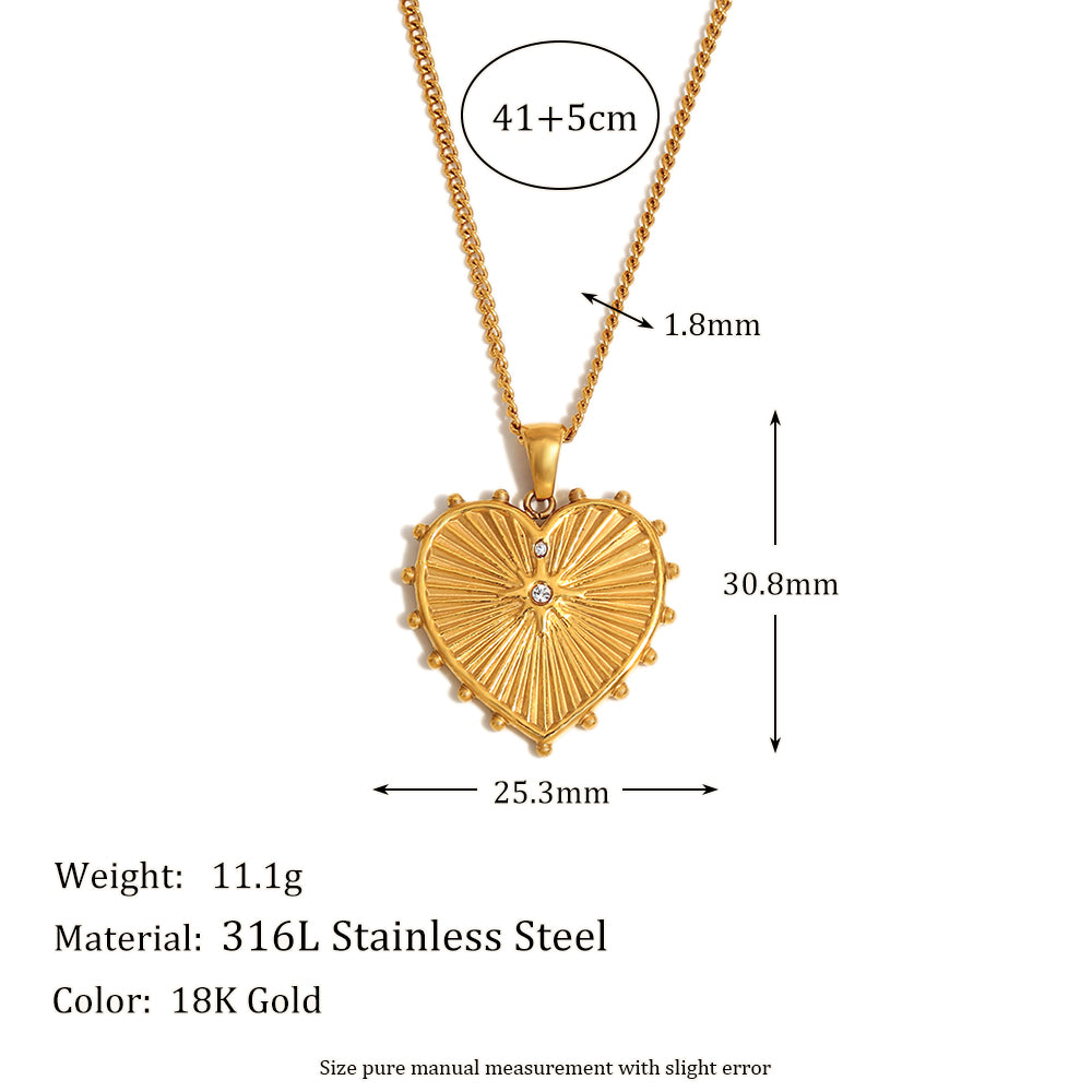 18k Gold over Waterproof Stainless Steel Designer Heart Pendant Necklace