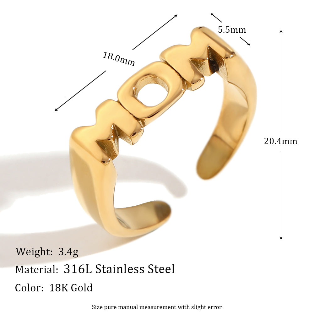 18k Gold Waterproof Stainless Steel MOM CZ Hypoallergenic Adjustable Rings