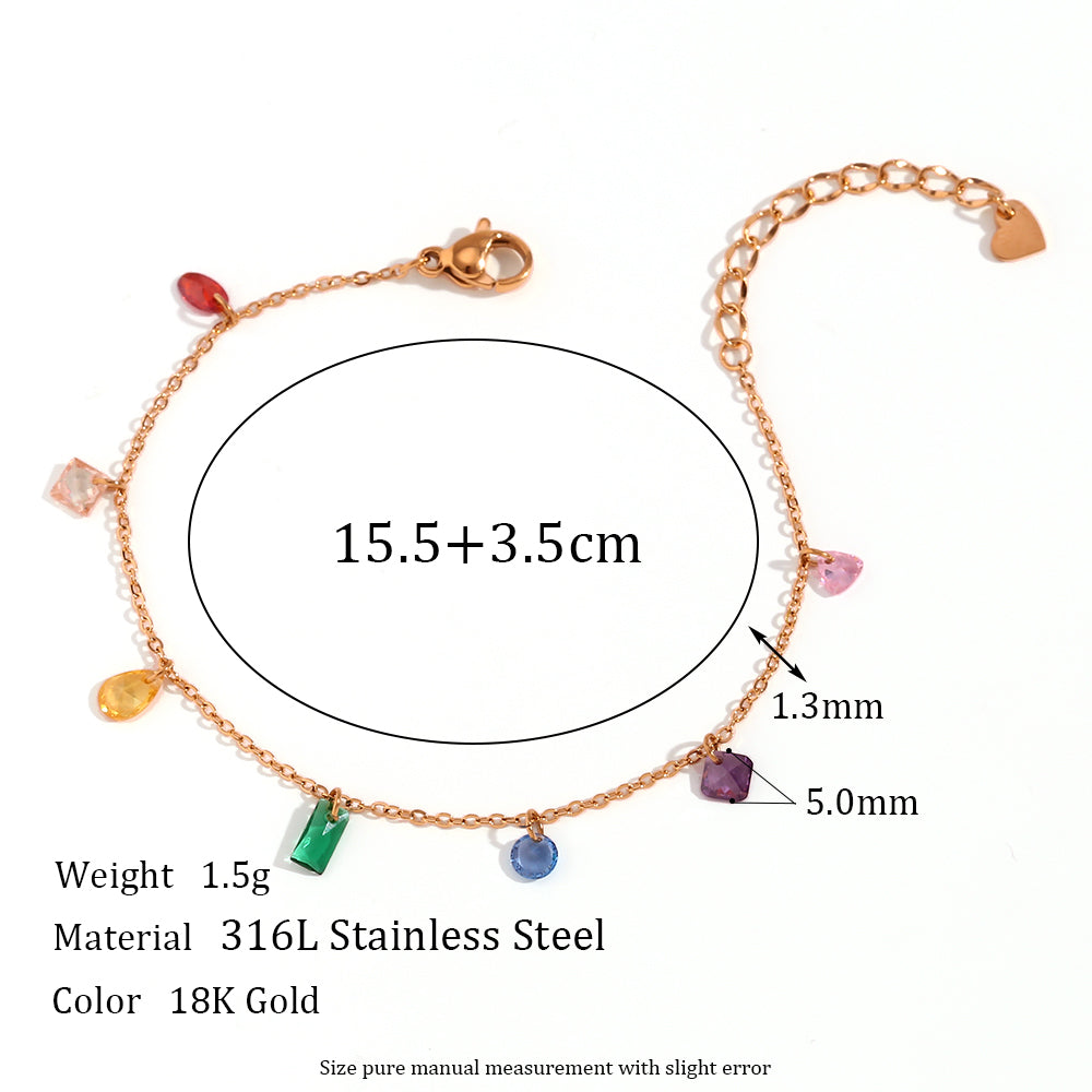 18k Gold Stainless Steel Waterproof Cubic Zirconia Stone Necklace Bracelet Anklet Jewelry Set