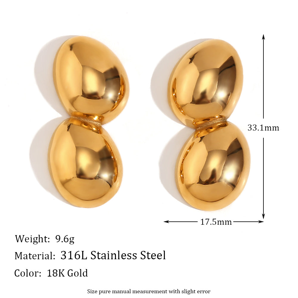 Women's Half Set Three Flower Pearl 18k Gold Stainless Steel Large Bead Earrings