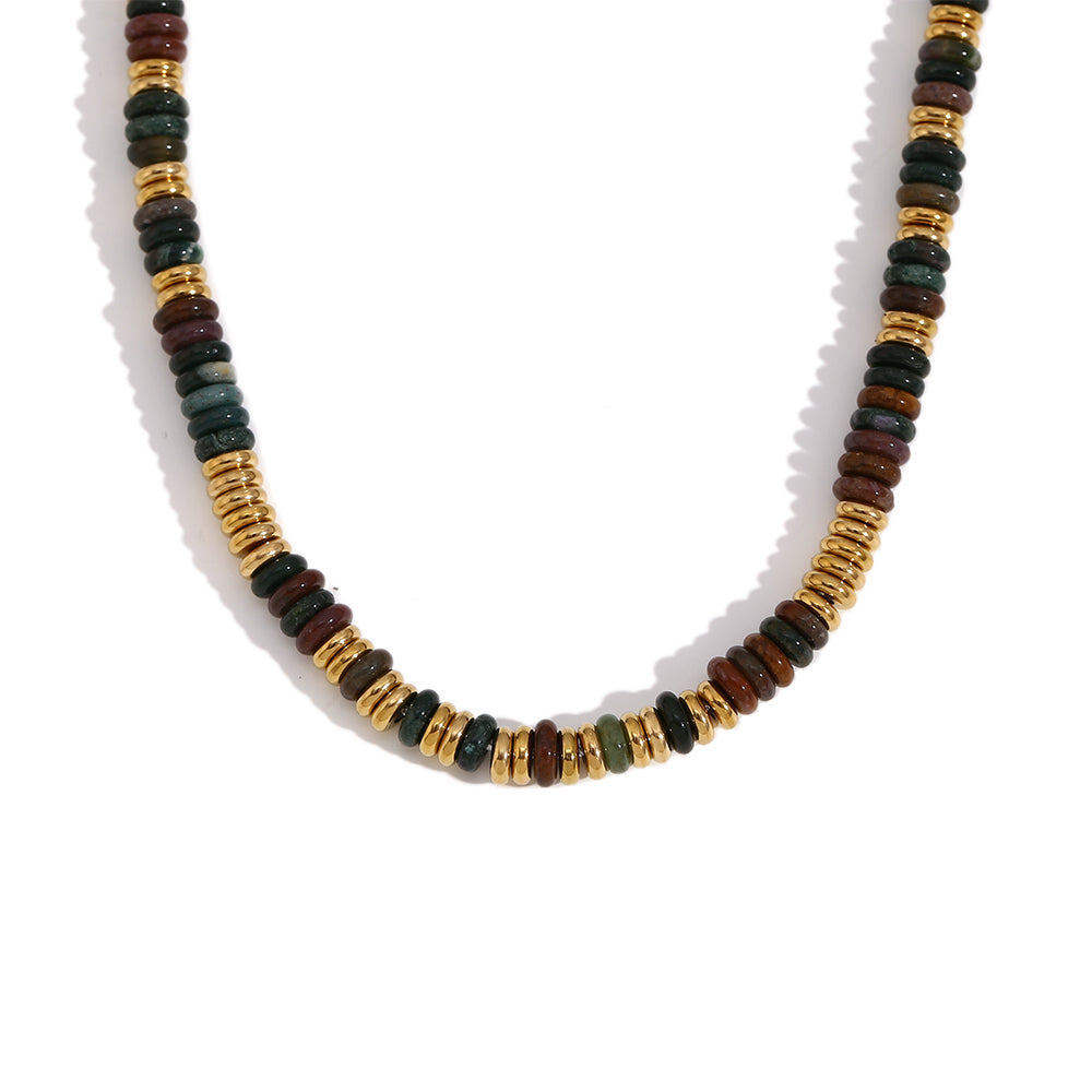 Natural Stone Tiger Eye Necklace Water Resistant 316L Stainless Steel 18K Gold Jewelry